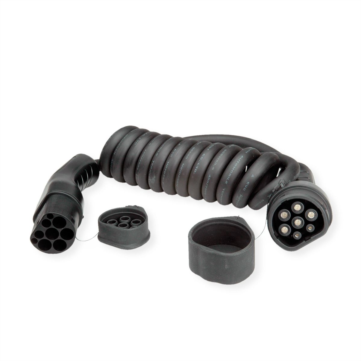 ROLINE E-Auto Spiral-Ladekabel Typ2, 3-phasig, 480VAC (3P+N+E), 16 A, 11 kW, max. 2m