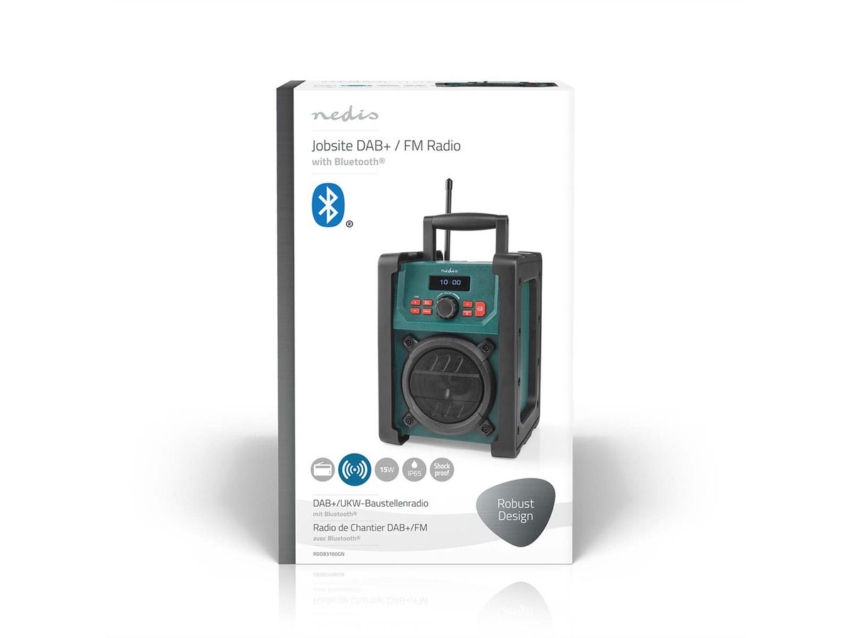 Nedis Baustellenradio DAB FM Bluetooth IP65 mit Griff.