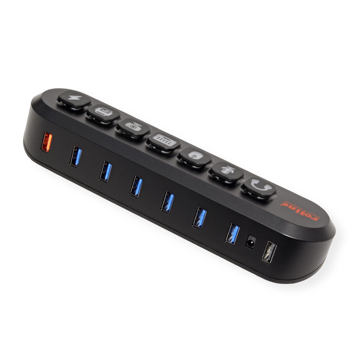 ROLINE Hub USB 3.2 Gen 1, 7 ports, prise type A, boutons interchangeables