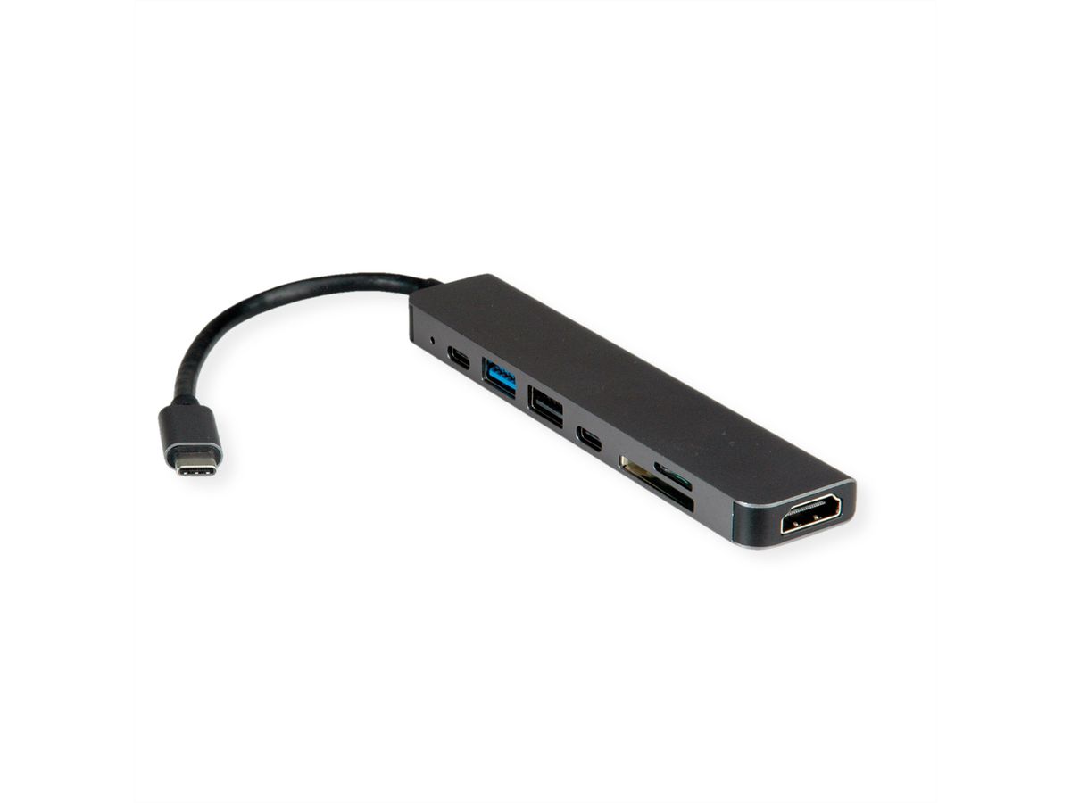 VALUE Station d'accueil USB type C, HDMI 4K60, 2x USB2.0 (A+C) + 1x USB3.2 Gen1 (A), 1x PD, 1x SD/TF