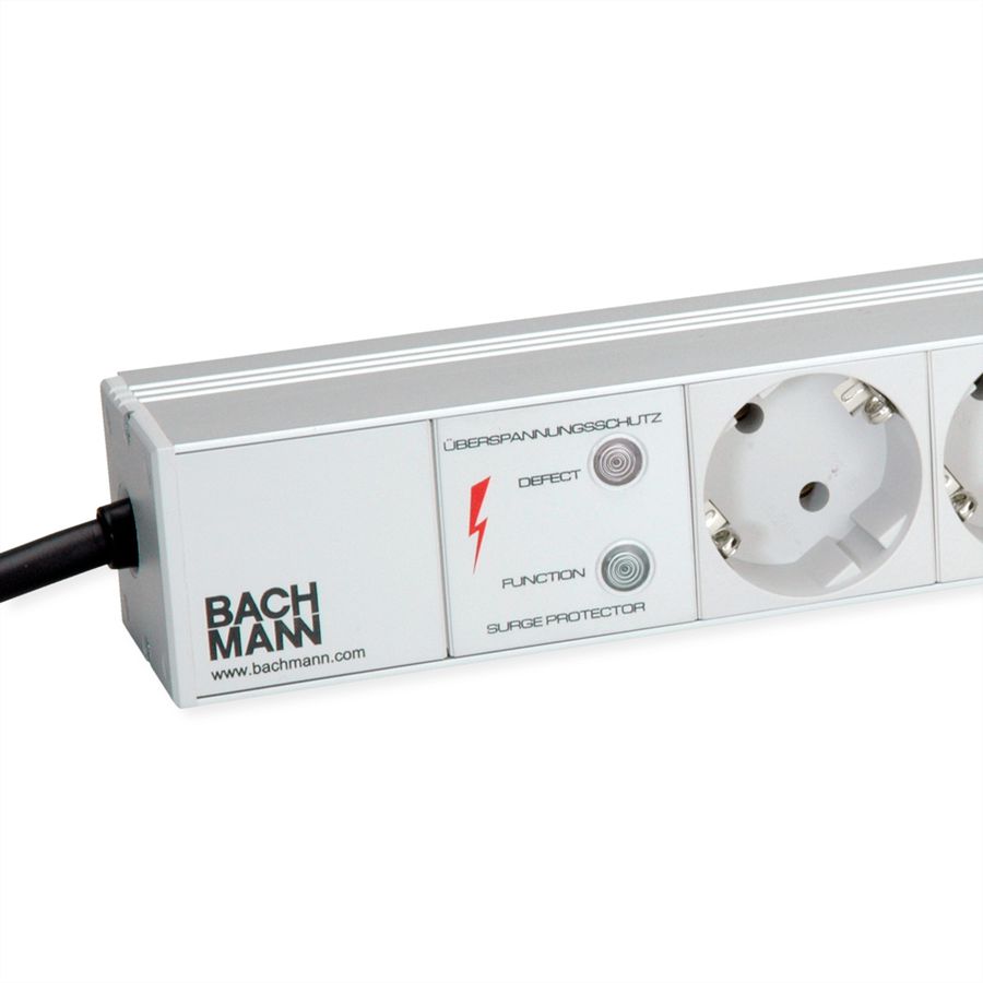 BACHMANN IT PDU ALU 1U 12x contact de protection, câble d'alimentation avec fiche à contact de protection