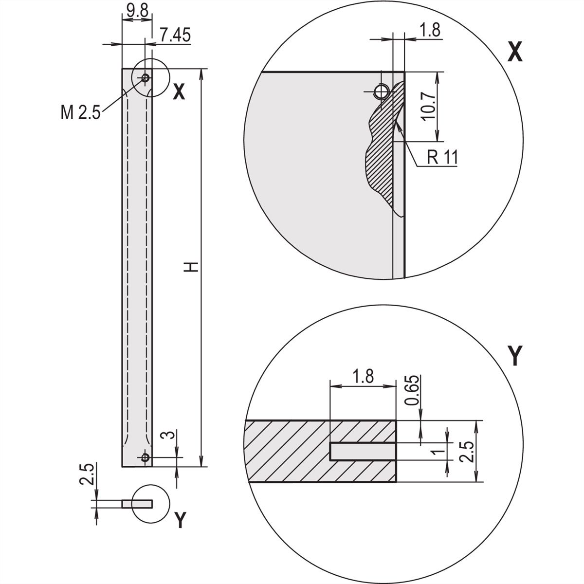 SCHROFF Face avant, Refrofit Shielding, 3 U, 2 HP, 2,5 mm, Al, anodisé, bords non traités