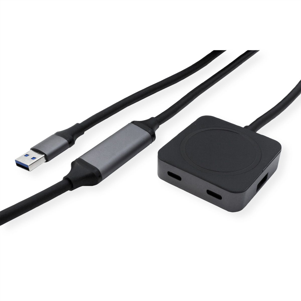 VALUE Hub USB 3.2 Gen1, 4 ports (2x A+ 2x C) avec câble prolongateur, noir, 10 m