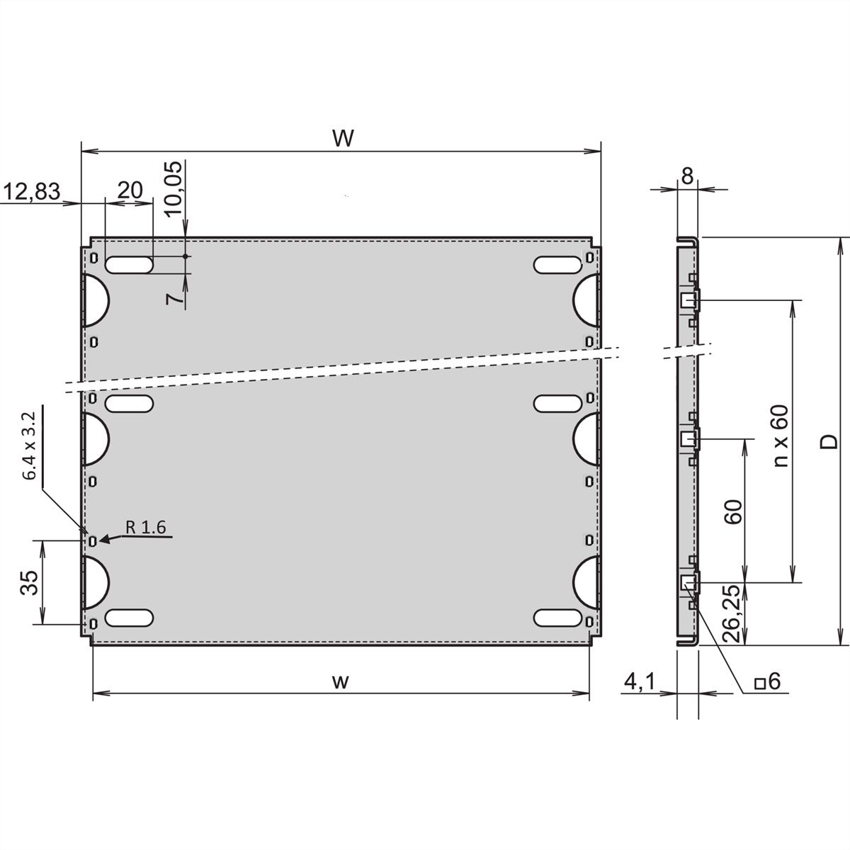 SCHROFF Montageplatte Standard - MONTAGEPLATTE 160T 63TE