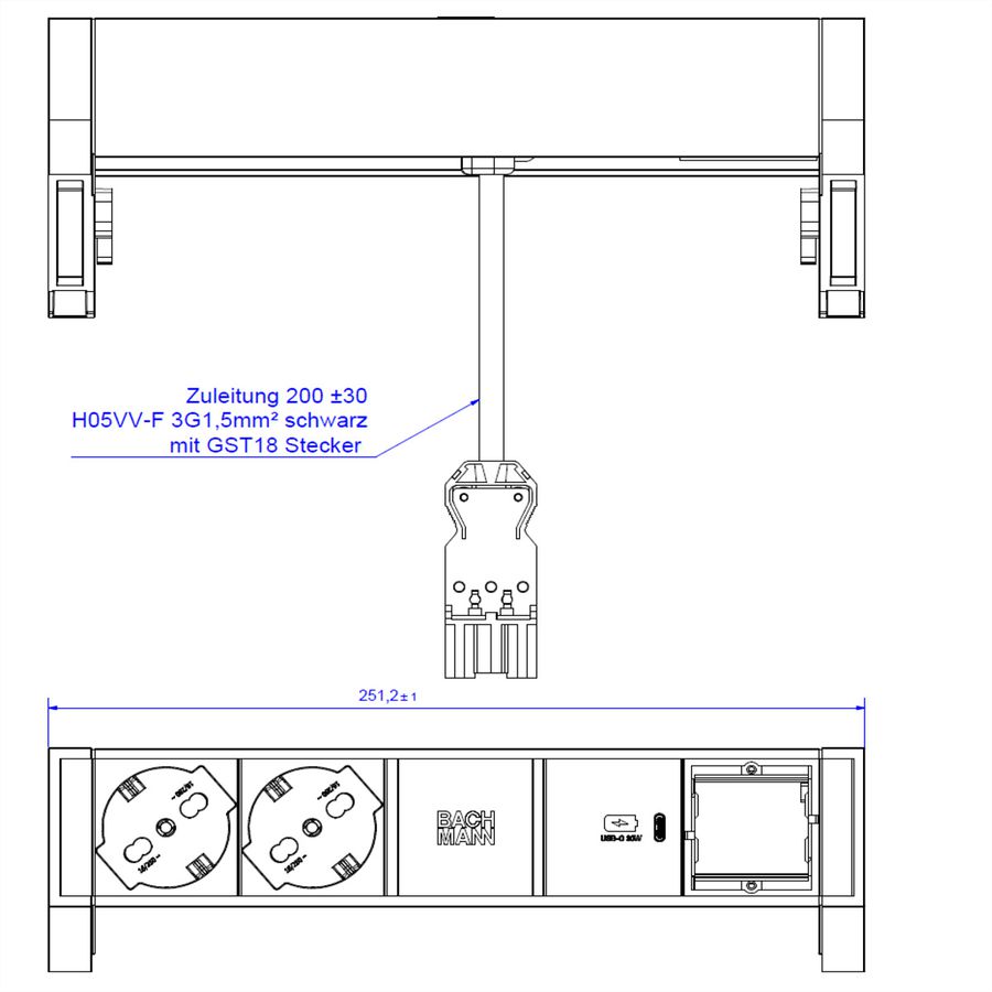 BACHMANN DESK2 2xP40 1xUSB C 30W 1xCM, ITALIE