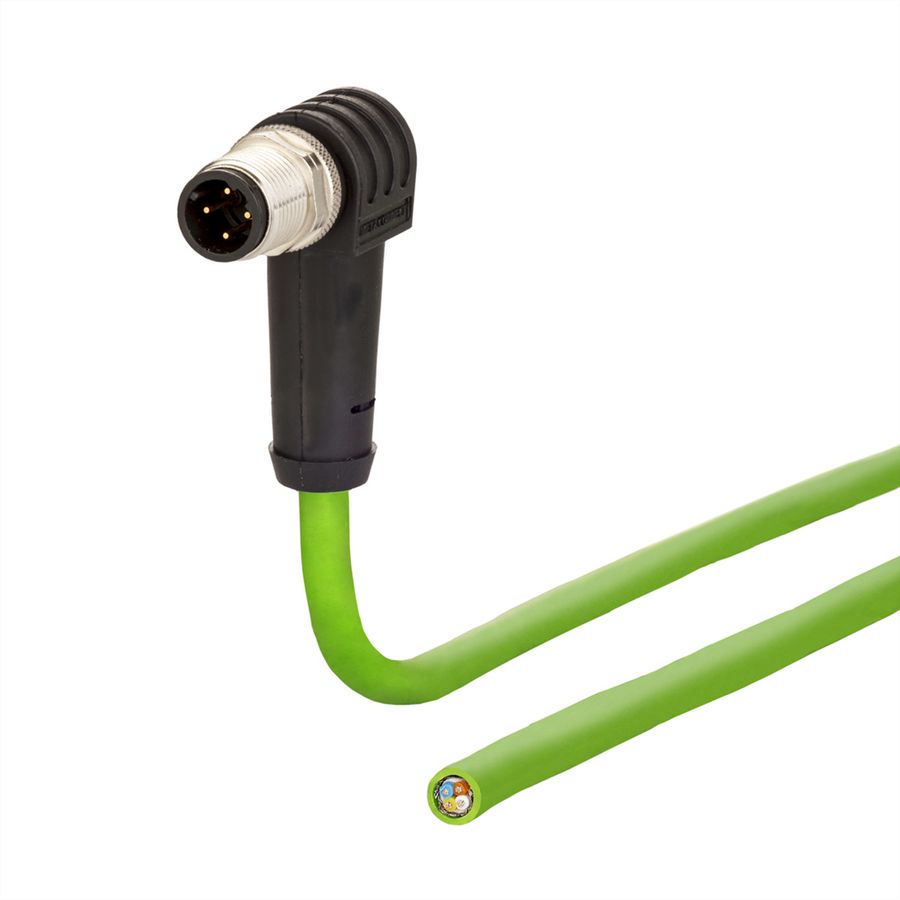 METZ CONNECT Anschlussleitung M12 Stecker 4-polig D-kodiert, gewinkelt, 2 m