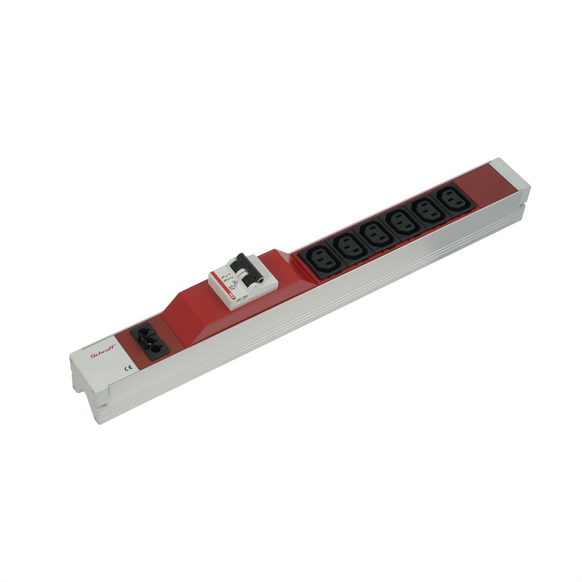 Bâti de prises SCHROFF, IEC C13, avec entrée Wieland®, C13, 6 prises, 19", rouge, protection contre les surintensités