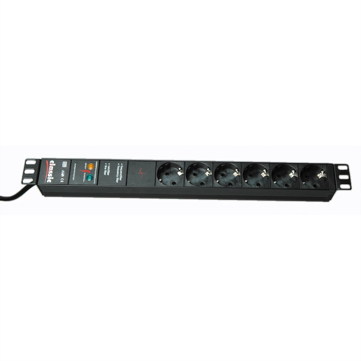 BACHMANN Bâti de prises 19" 6x avec GVS sans interrupteur, noir