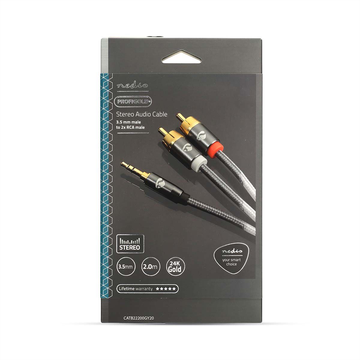 Câble audio stéréo Nedis, 1x jack ST, 2x RCA ST, gris, 2 m