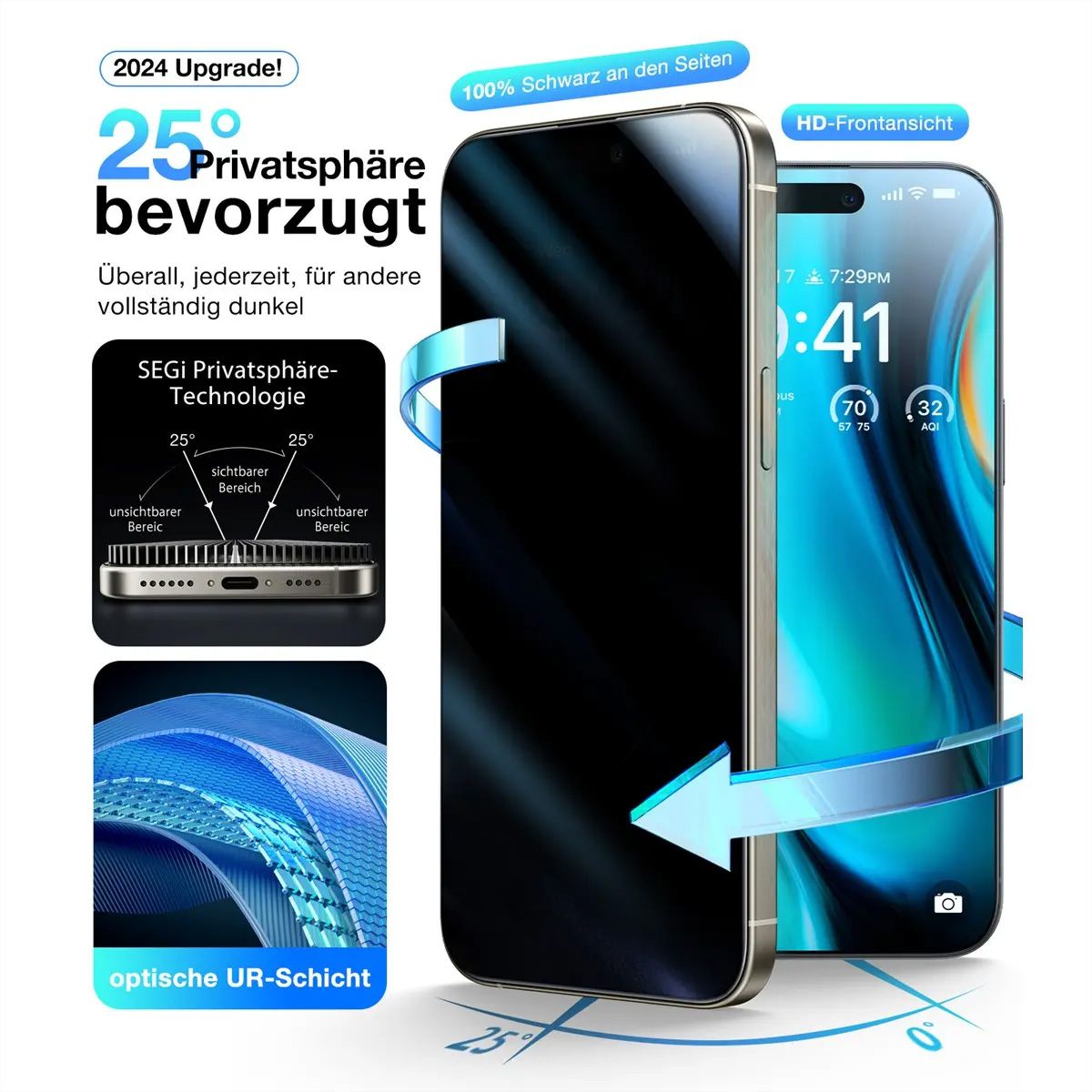 Torras Install Master Displayschutz, Privacy, iPhone 16 Pro, transparent
