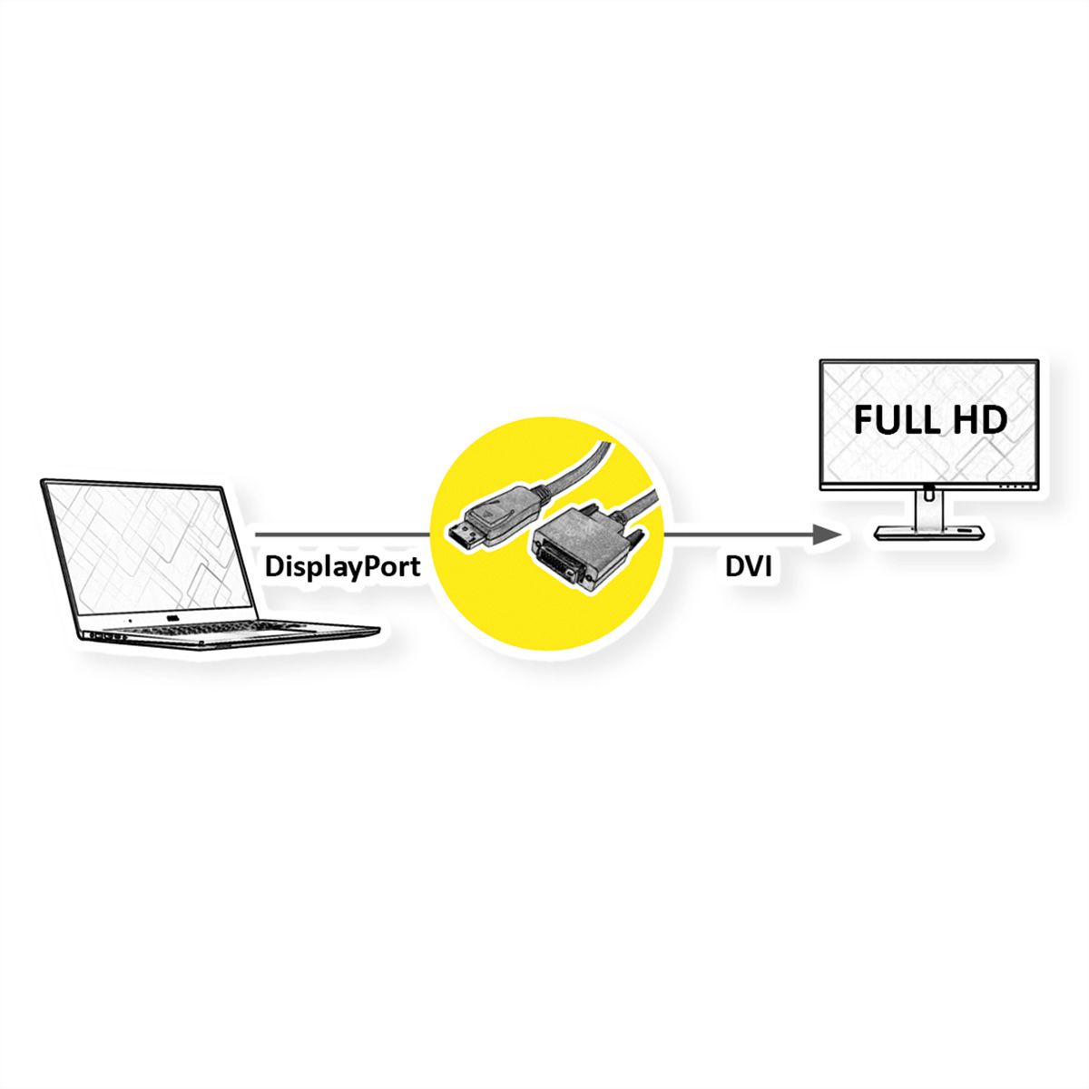 ROLINE DisplayPort Kabel DP ST - DVI ST, schwarz, 2 m