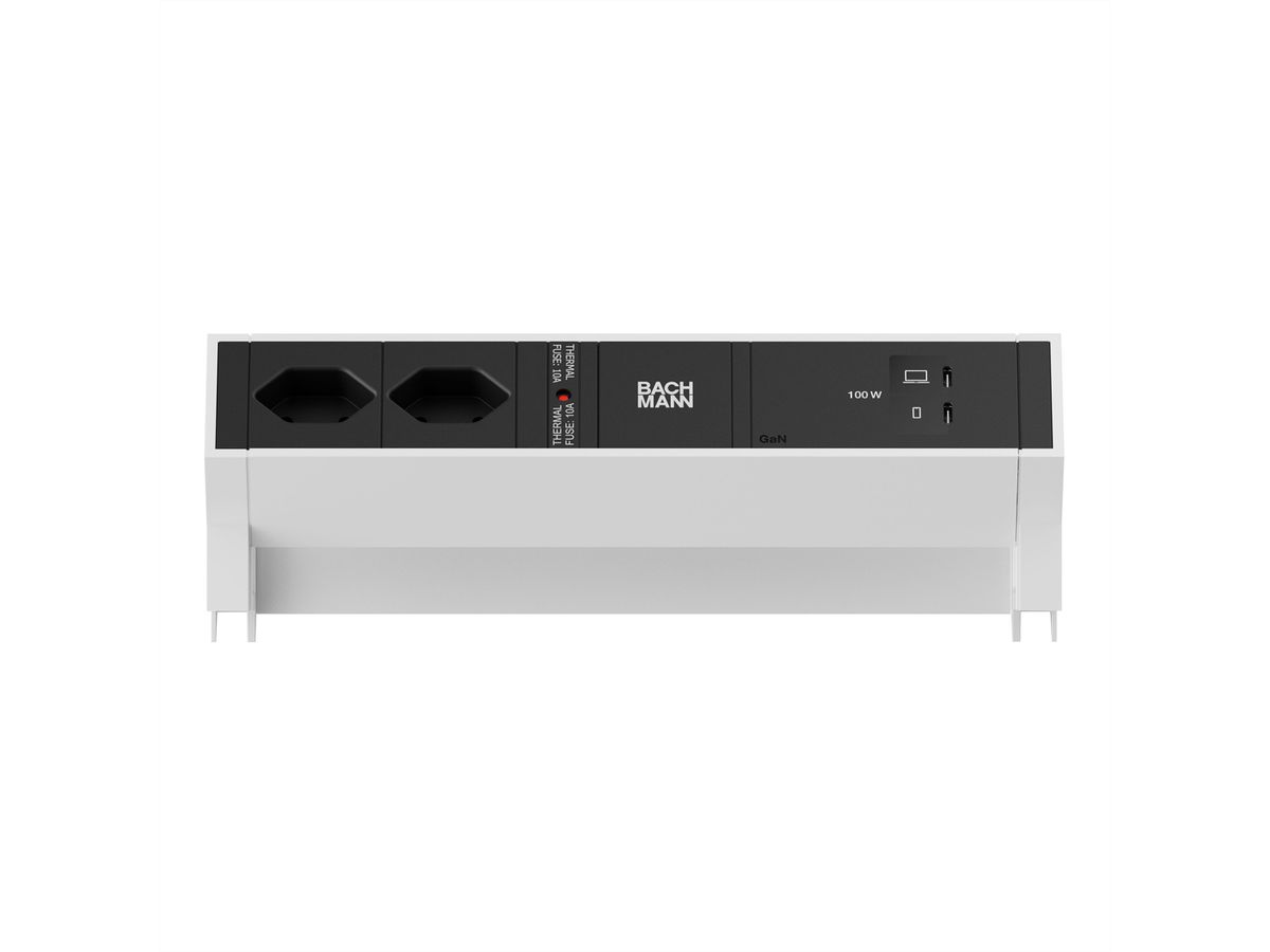 BACHMANN DESK2 2xCH 90° 1xUSB C/C 100W, L=0,2m RAL9010