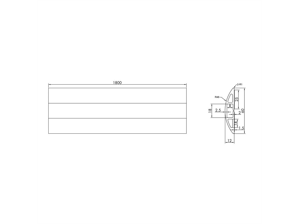 ROLINE Kabelkanal TPE Flex, 60 mm, schwarz, 1,8 m