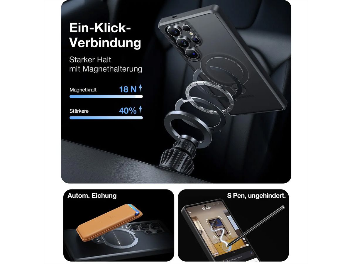 Torras Ostand 360° Schutzhülle, Galaxy S25 Ultra, MagSafe, schwarz