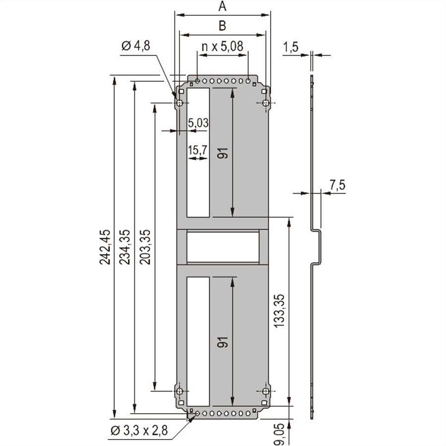 Panneau arrière de l'unité enfichable de type cadre SCHROFF, découpe pour un connecteur, 6 U, 10 HP