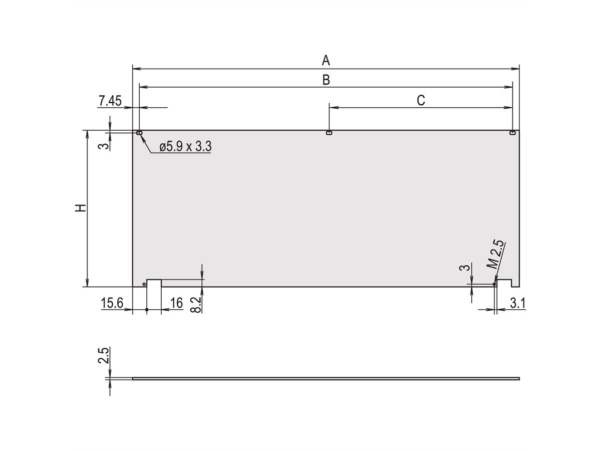 SCHROFF Kit de face avant, non blindé, rabattable par le bas, 3 U, 42 HP, 2,5 mm, alu, anodisé