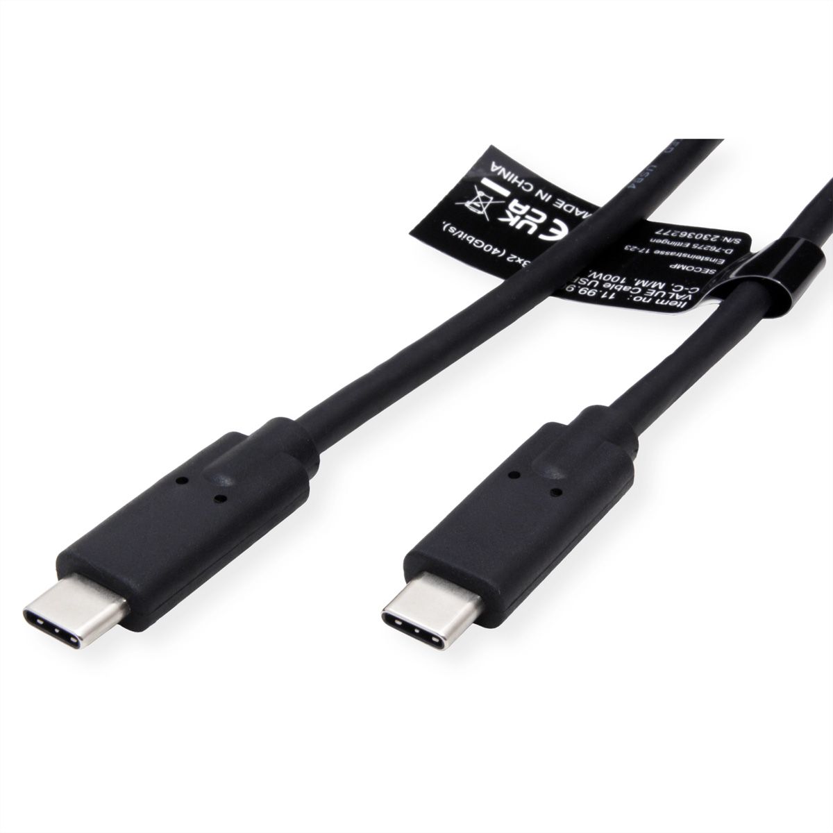 VALUE Câble USB4 Gen3x2, C–C, M/M, 8K UHD-2, 40Gbit/s, 100W, noir, 0,5 m