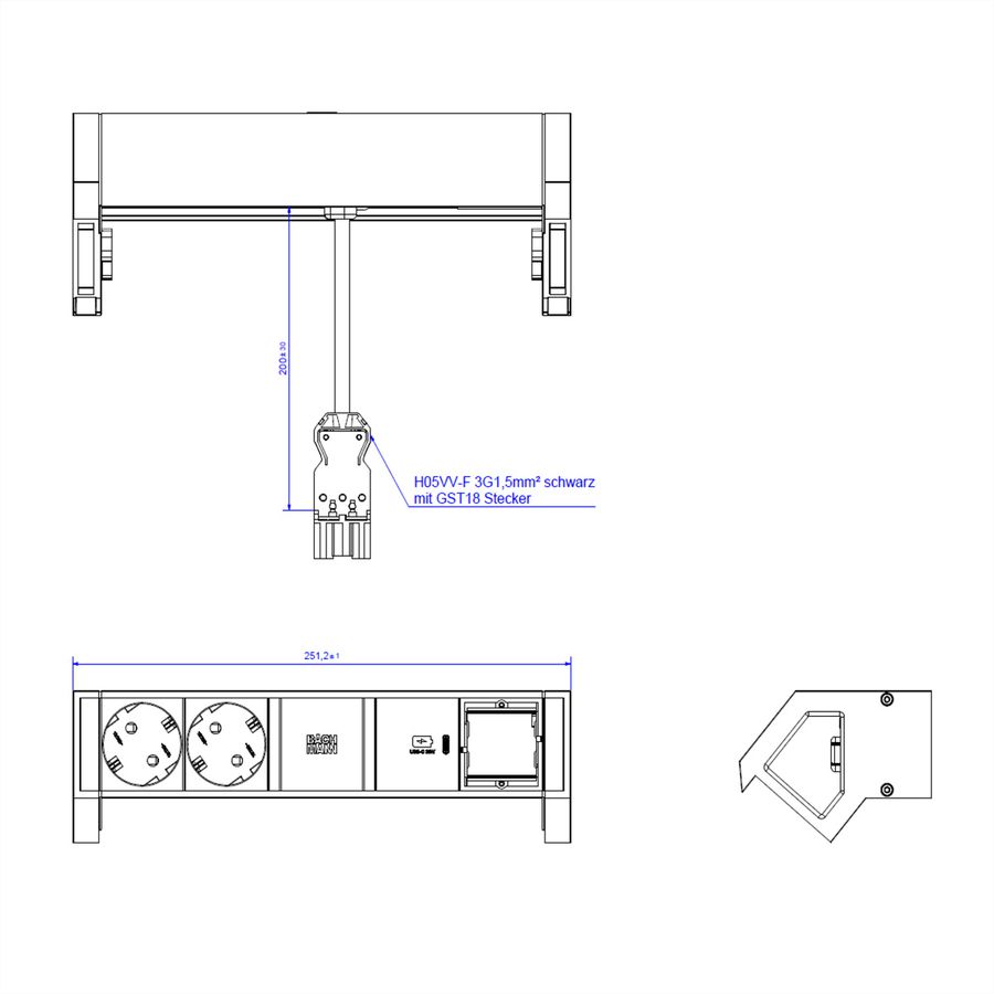 BACHMANN DESK2 2x contact de protection USB C