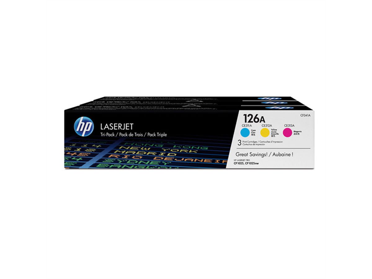HP CF341A, Toner Color LaserJet Tri-Pack C/M/Y, Nr. 126A, chacun de 1.000 p.