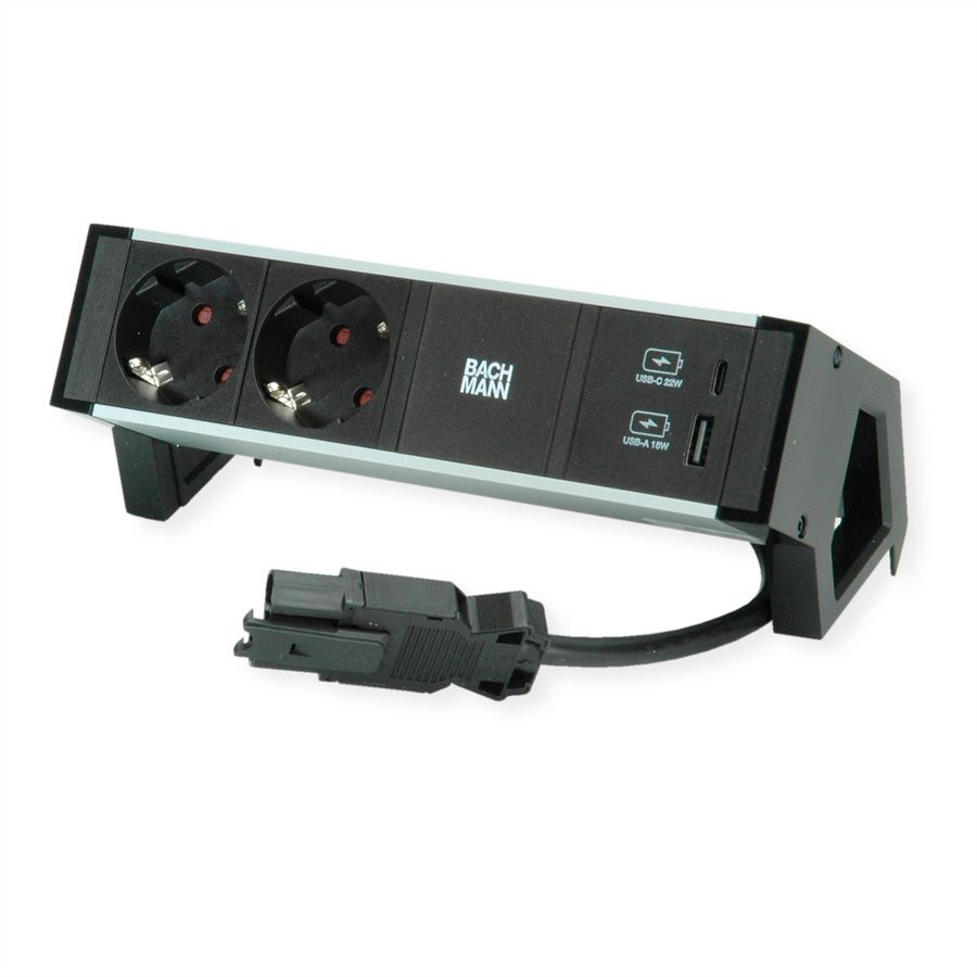 BACHMANN DESK2 ALU BLACK 2x contact de protection USB