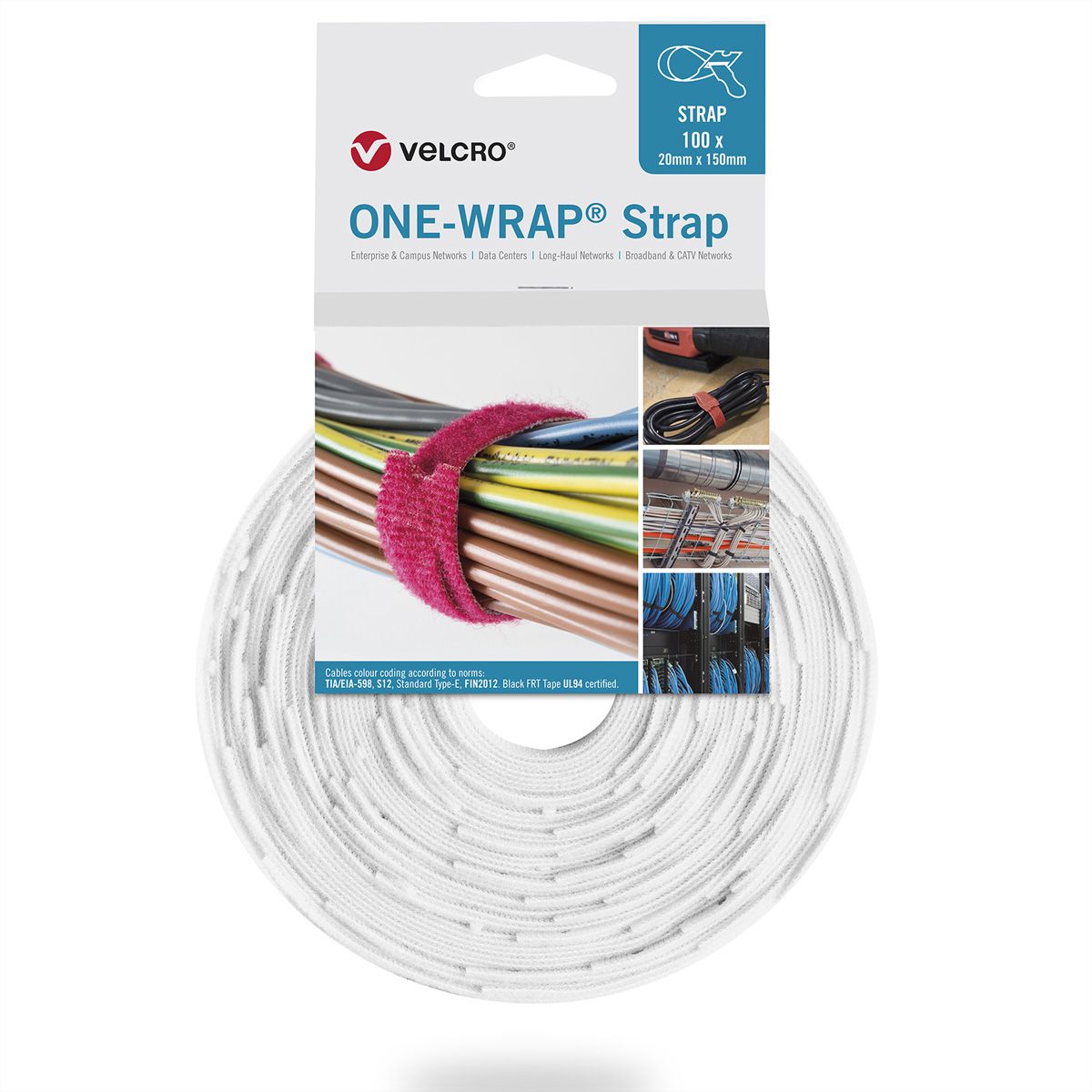 VELCRO® One Wrap® Strap 20mm x 150mm, 100 pièces, blanc