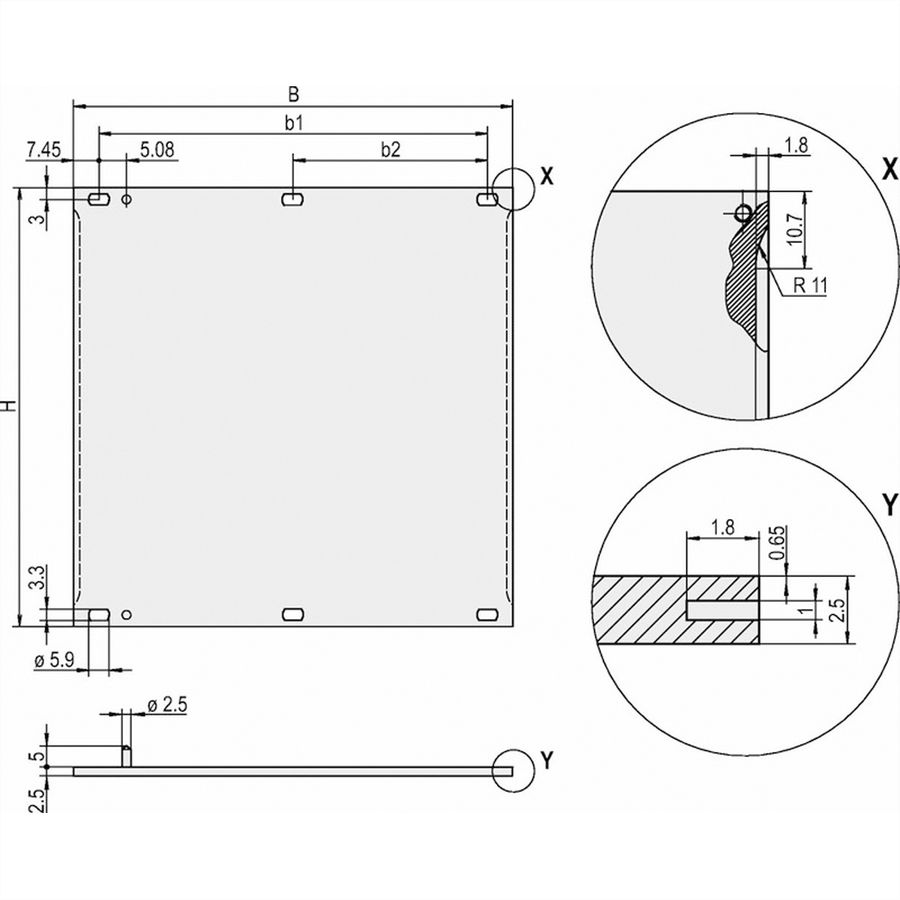 SCHROFF Face avant, Refrofit Shielding, 3 U, 10 HP, 2,5 mm, alu, anodisé, bords non traités