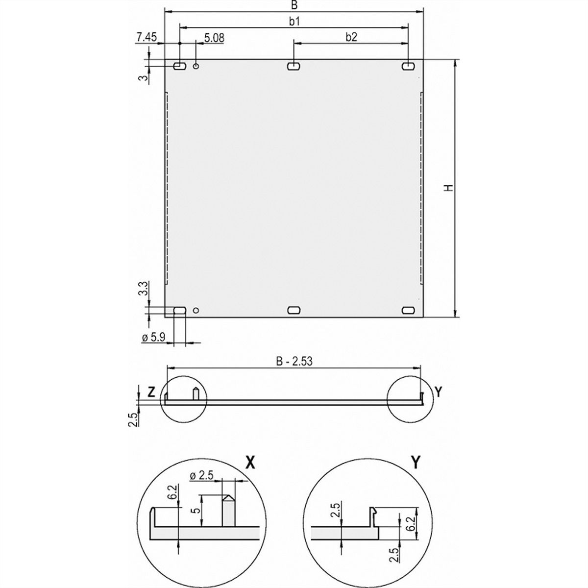 SCHROFF Frontplatten, U-Profil, schirmbar - TEILFRONTPLATTE 3HE 10TE