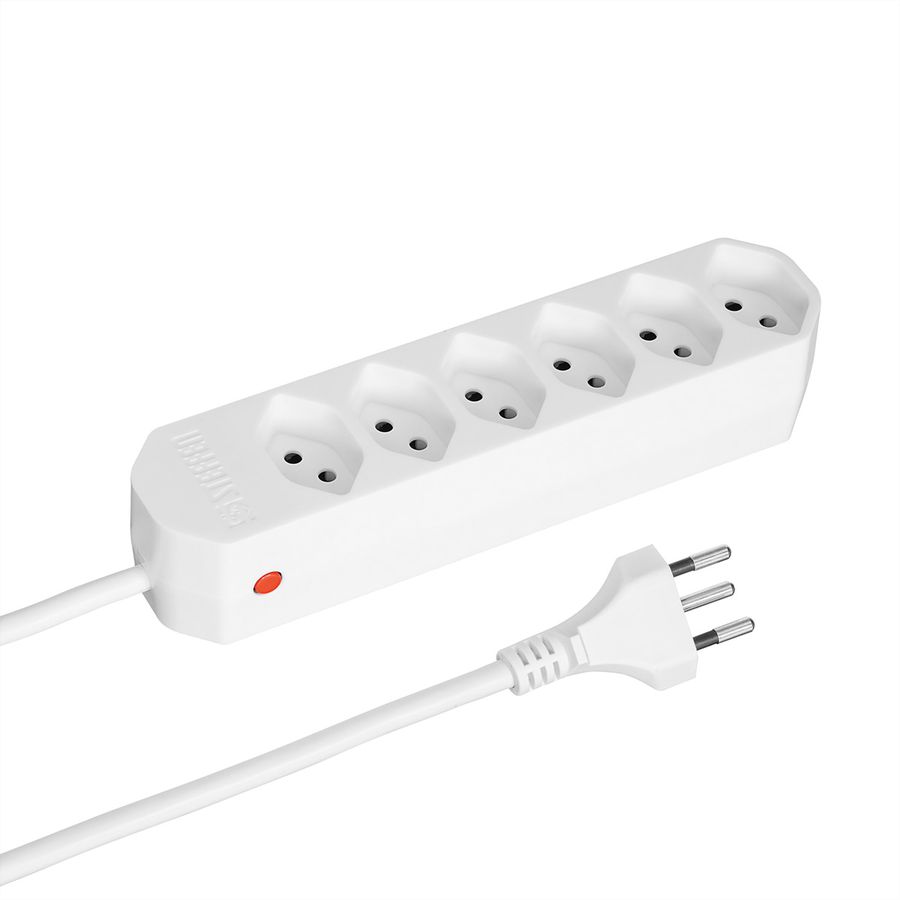 Steffen Bloc multiprises Compact 6 prises, sans interrupteur, blanc, 1.5m