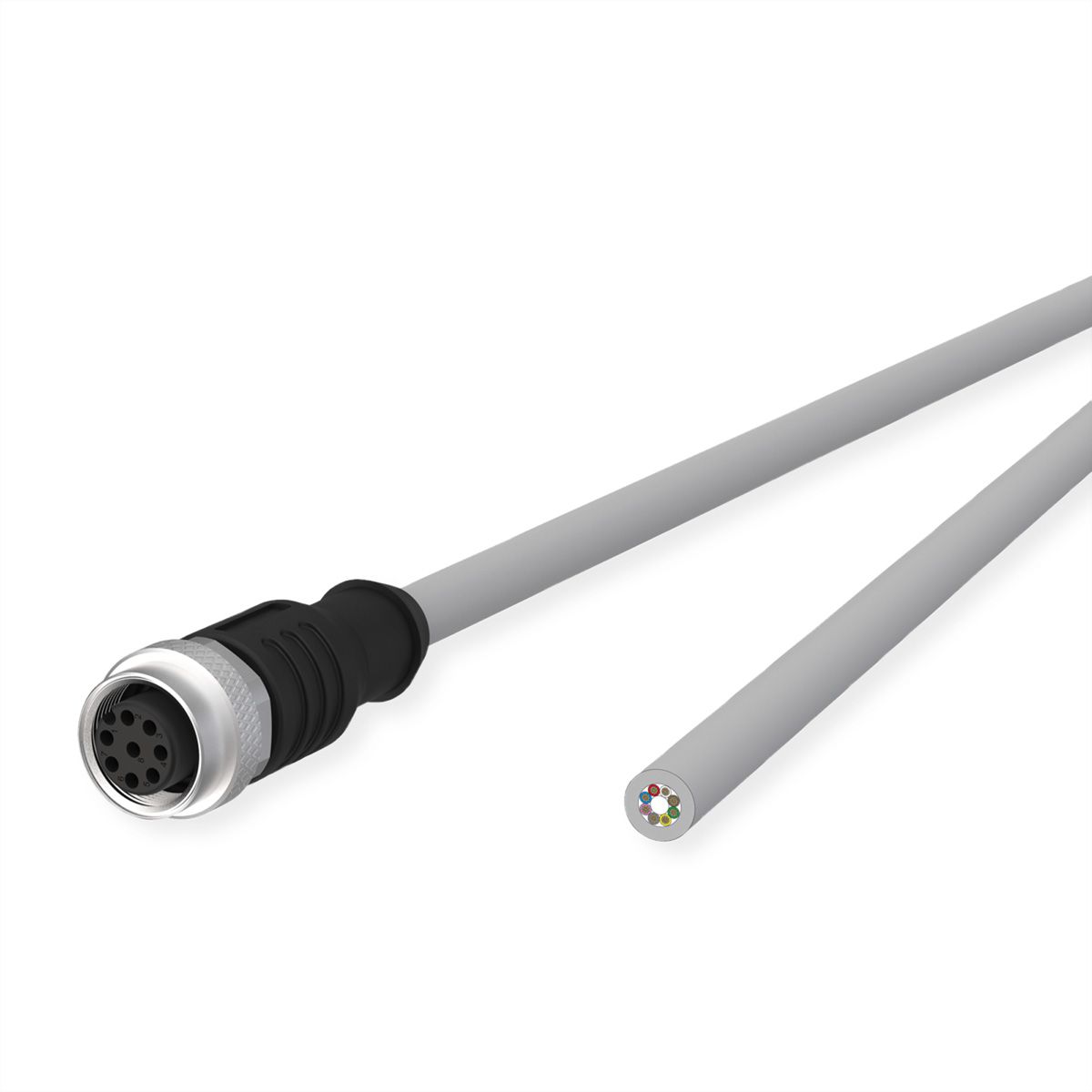 METZ CONNECT M12 Sensor-/Aktorleitung, A-kodiert, M12 Buchse gerade - freies Leitungsende, grau, 1 m