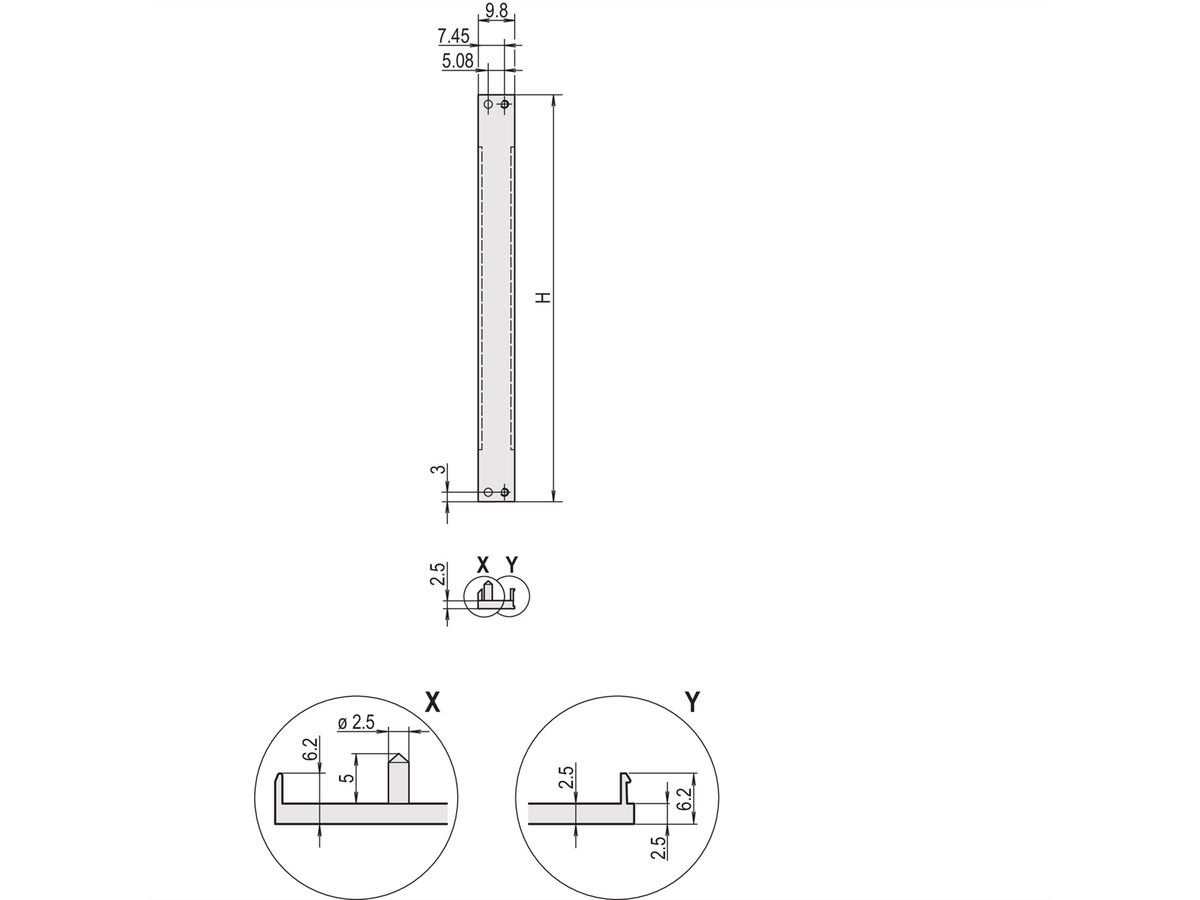 SCHROFF Face avant, profil en U, Refrofit Shielding, 3 U, 2 CV, 2,5 mm, alu, face avant anodisée, face arrière conductrice