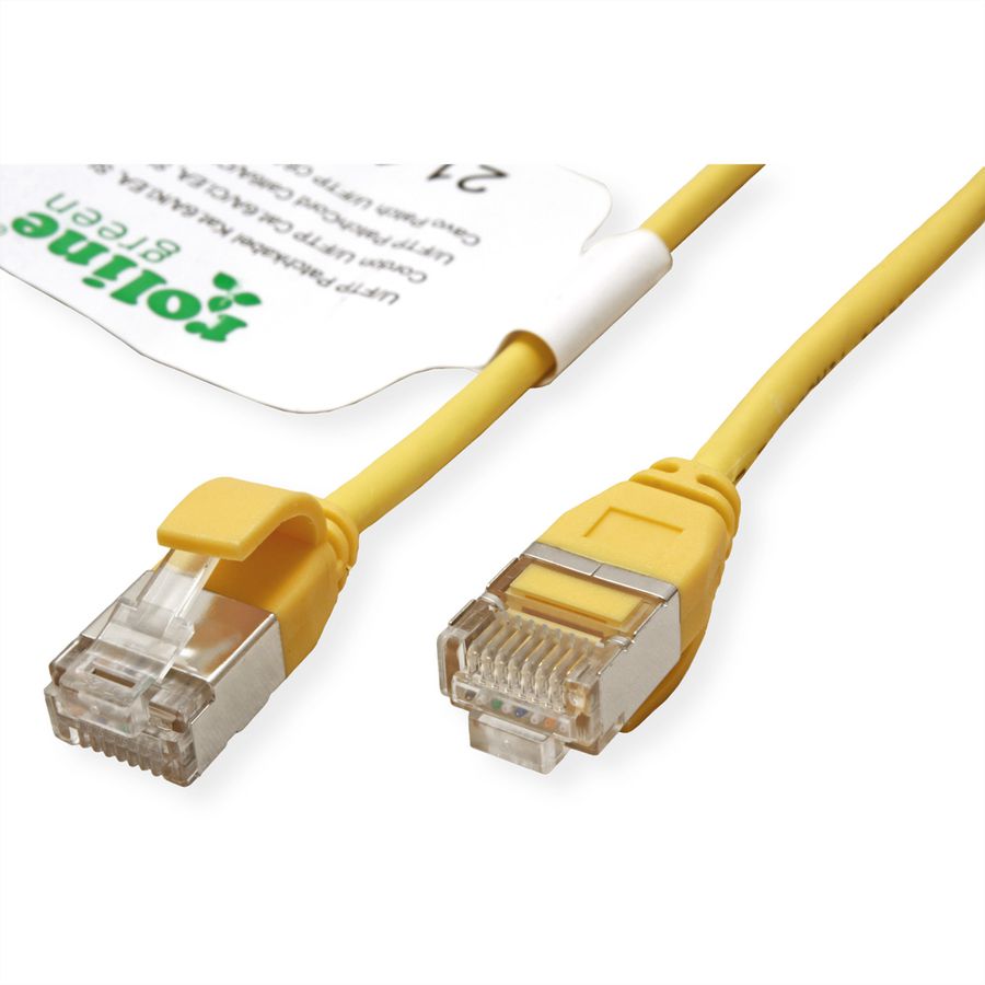 ROLINE GREEN U/FTP Patchkabel Cat.6A (Class EA), LSOH, slim, gelb, 0,15 m