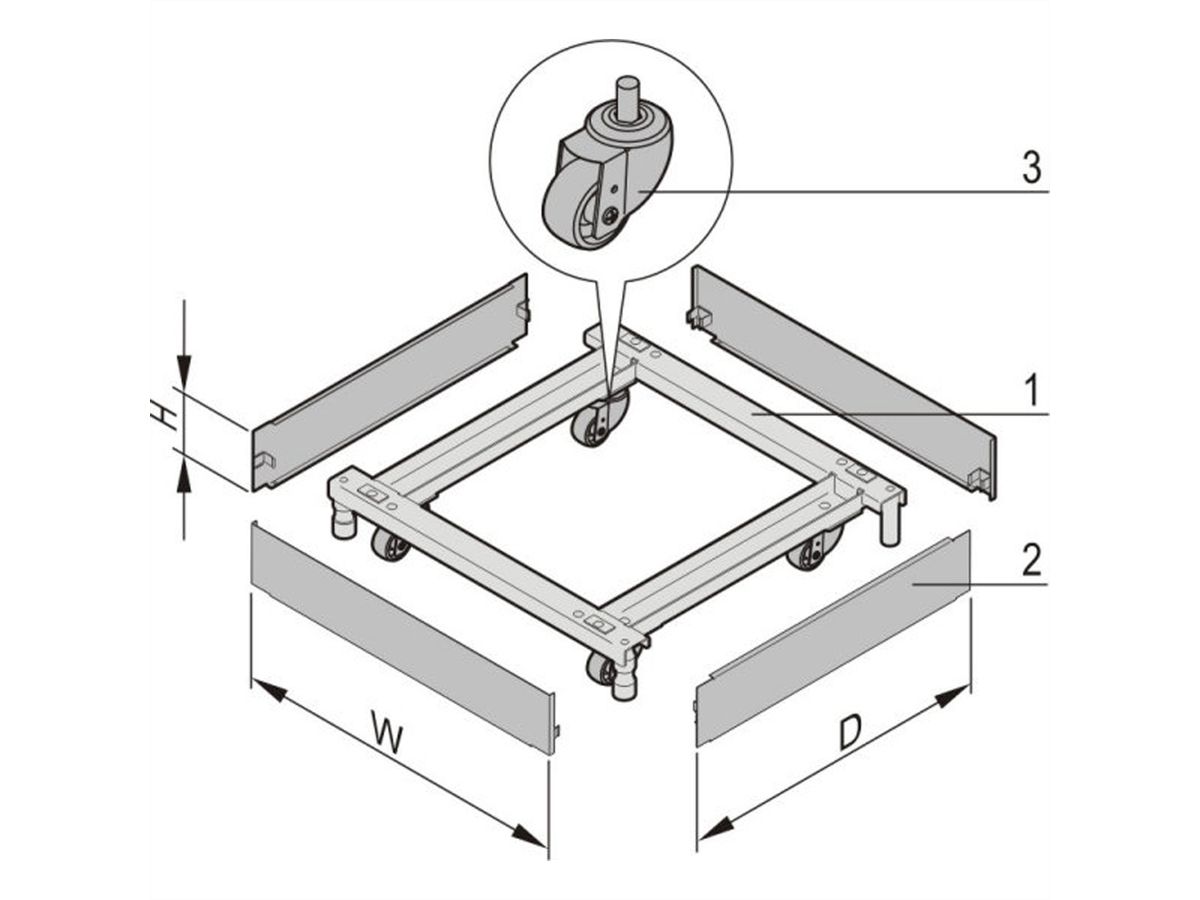 SCHROFF Sockel, fahrbar - SOCKEL FAHRB. 600B 900T 7021