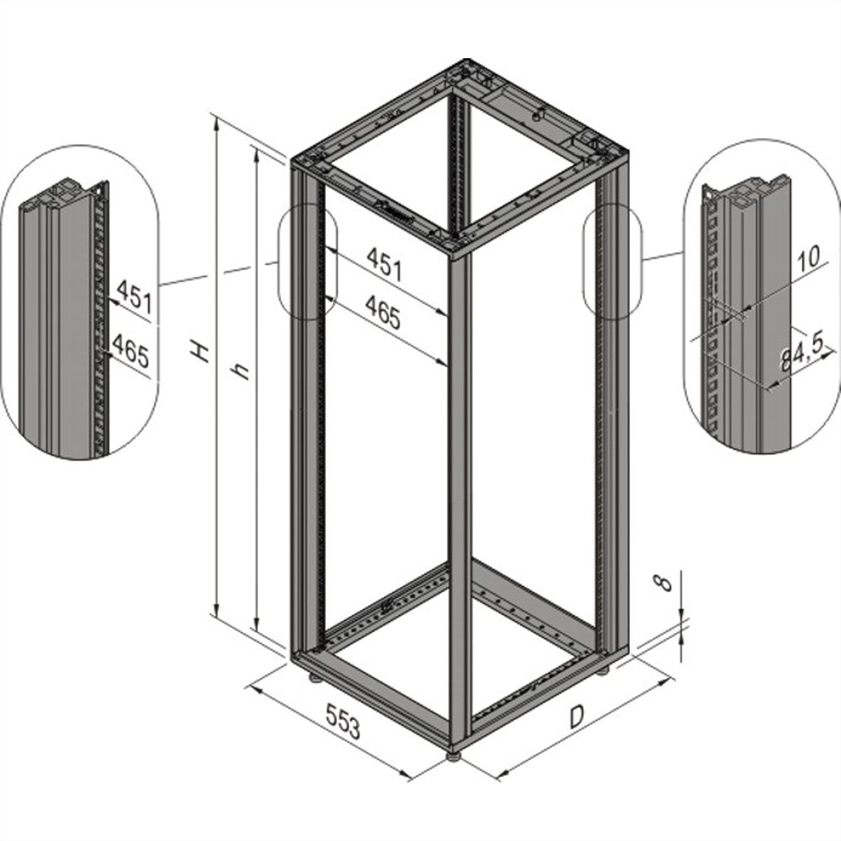 Cadre d'armoire Novastar SCHROFF, Heavy-Duty, 38 U 553W 600D