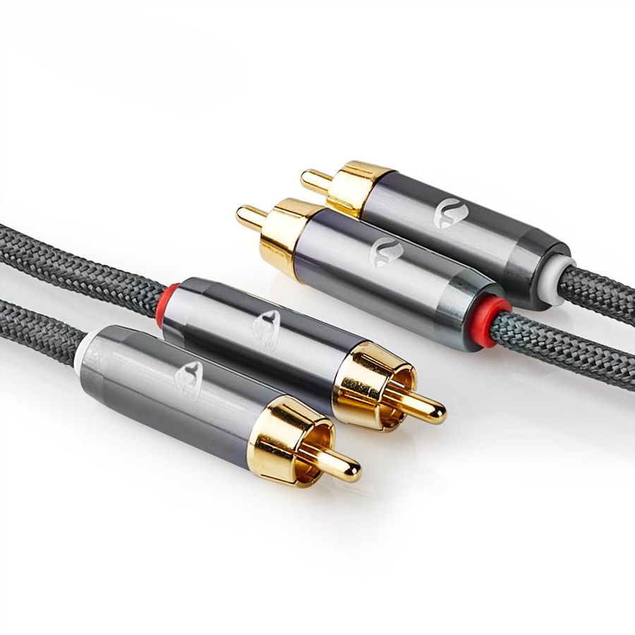 Câble audio stéréo Nedis, 2x RCA, ST/ST, gris, 2 m