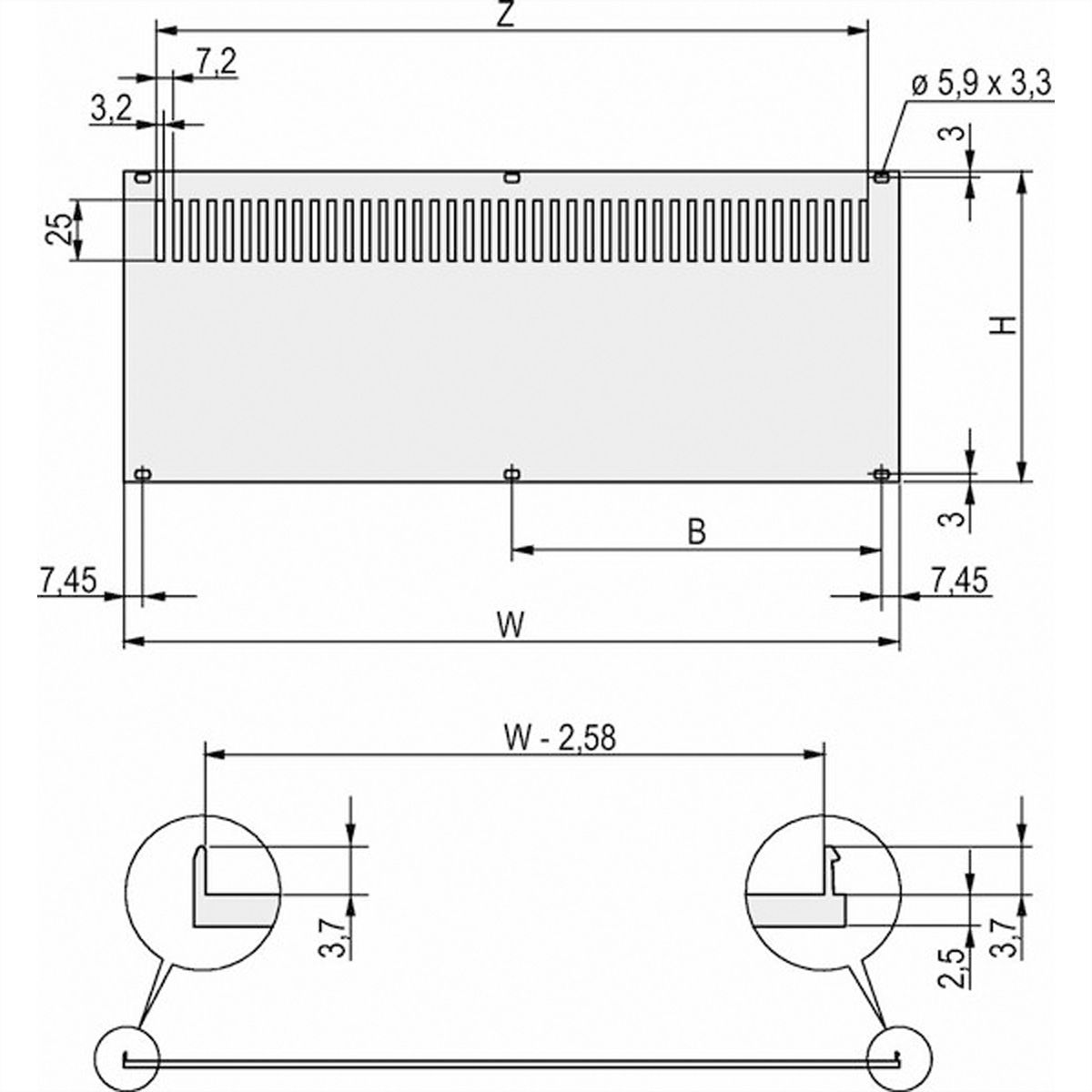 Panneau arrière SCHROFF pour RatiopacPRO/PropacPRO, perforé, blindage rétrofit, textile, 5 U, 63 CV