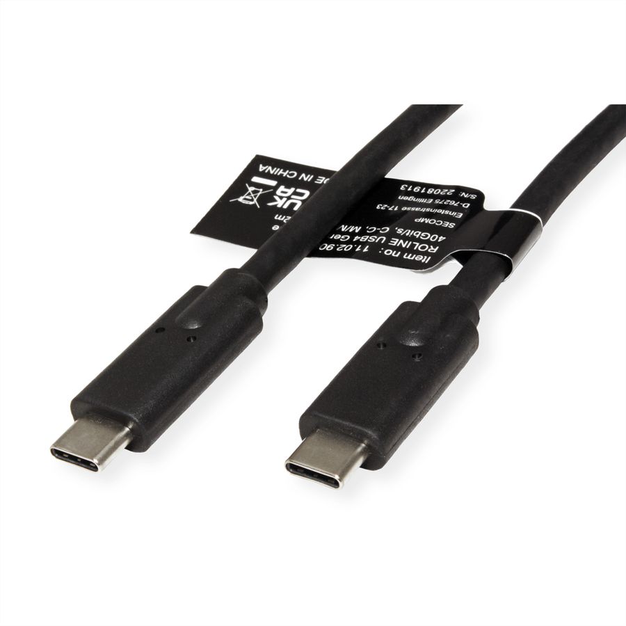 ROLINE USB4 Gen3x2 Kabel, C–C, ST/ST, 8K UHD-2, 40Gbit/s, 100W, schwarz, 1 m