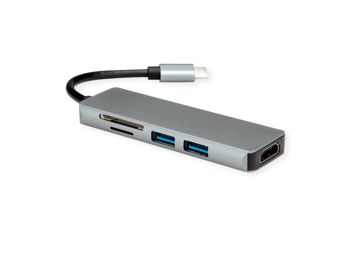 ROLINE Dockingstation USB Typ C, 4K HDMI, 2x USB3.2 Gen1 (Typ A), SD/MicroSD