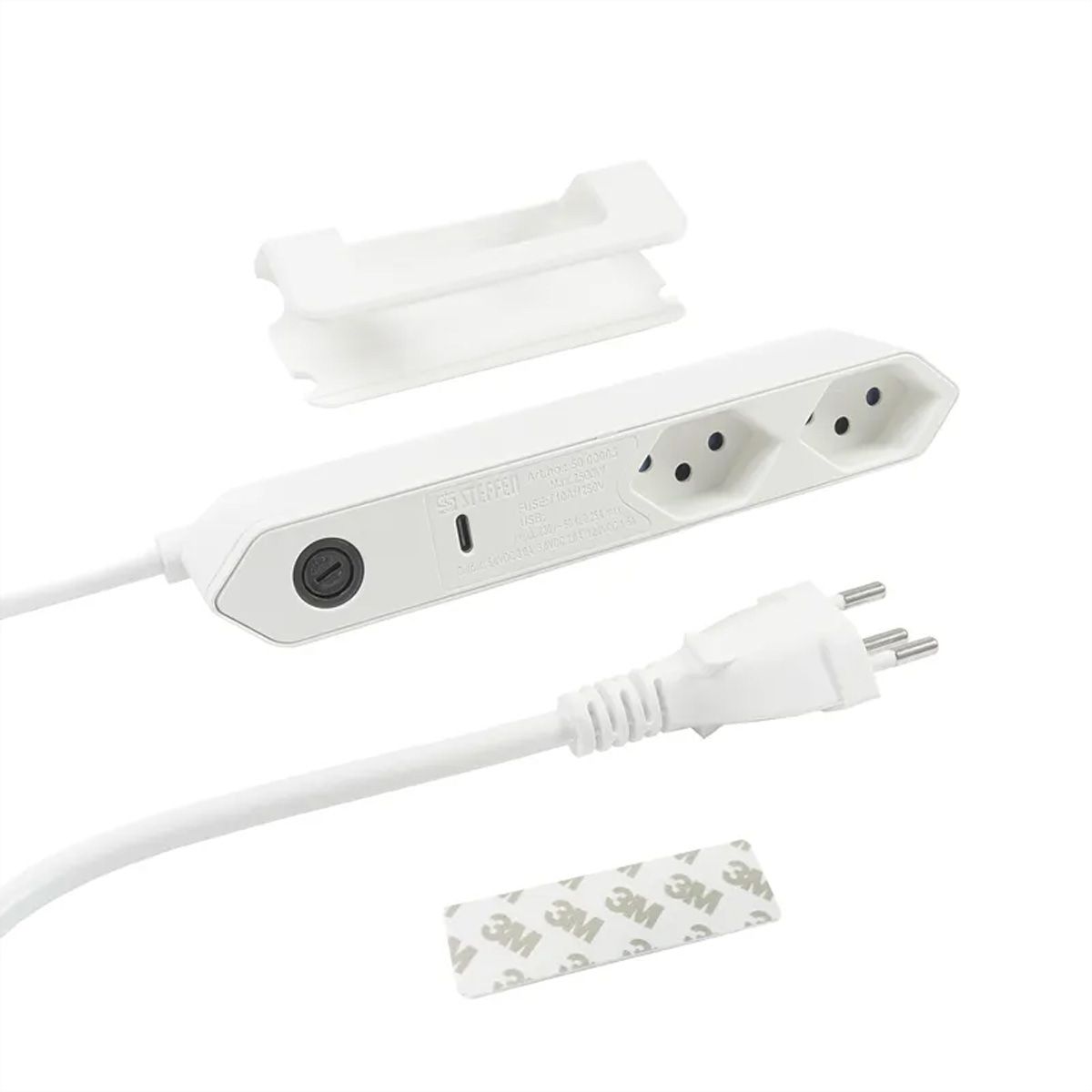 Steffen Bloc multiprises de bureau Alu Desk, 2xT13 + 1xUSB-C PD 18W, blanc, 1.5m