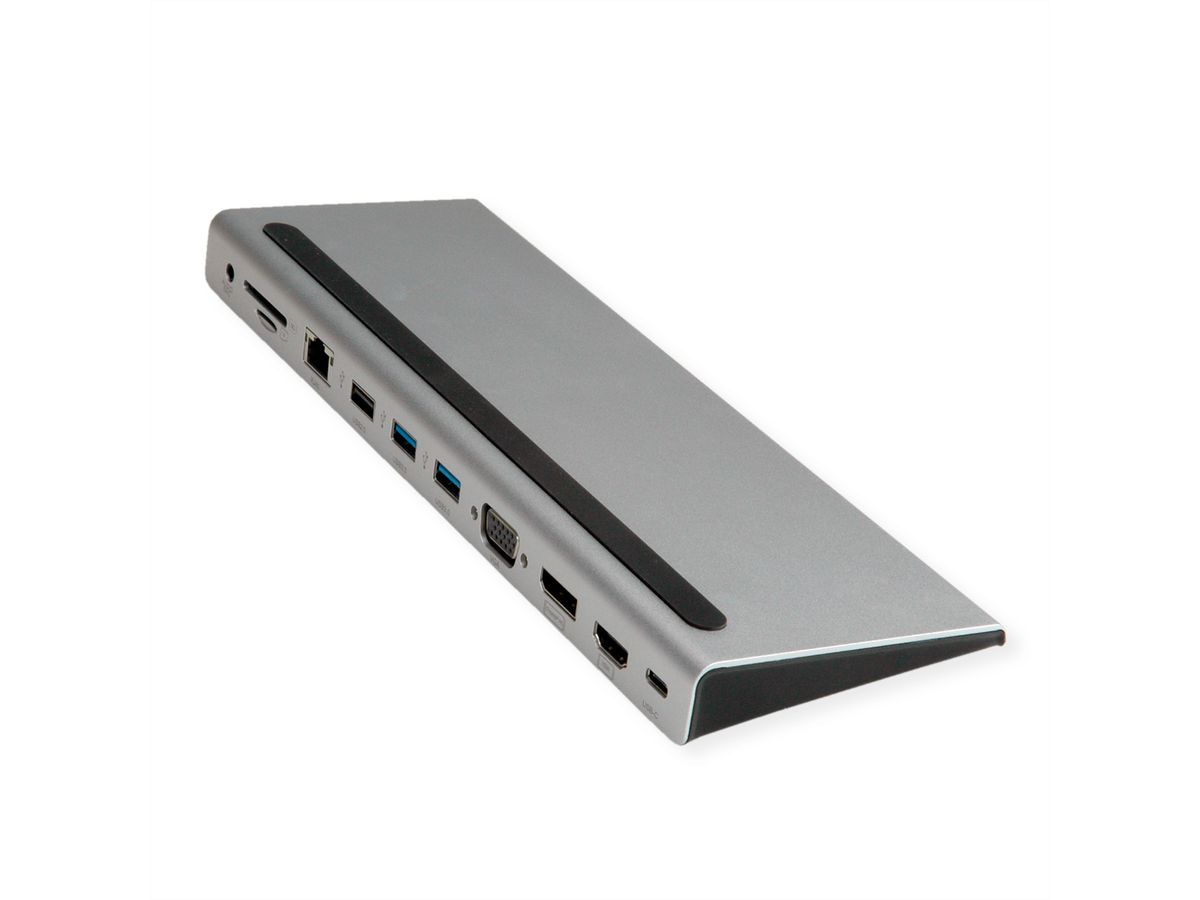 VALUE USB 3.2 Gen 2 Typ C Multiport Docking Station, 4K HDMI/DP, VGA, USB, Card Reader, PD, LAN, Audio