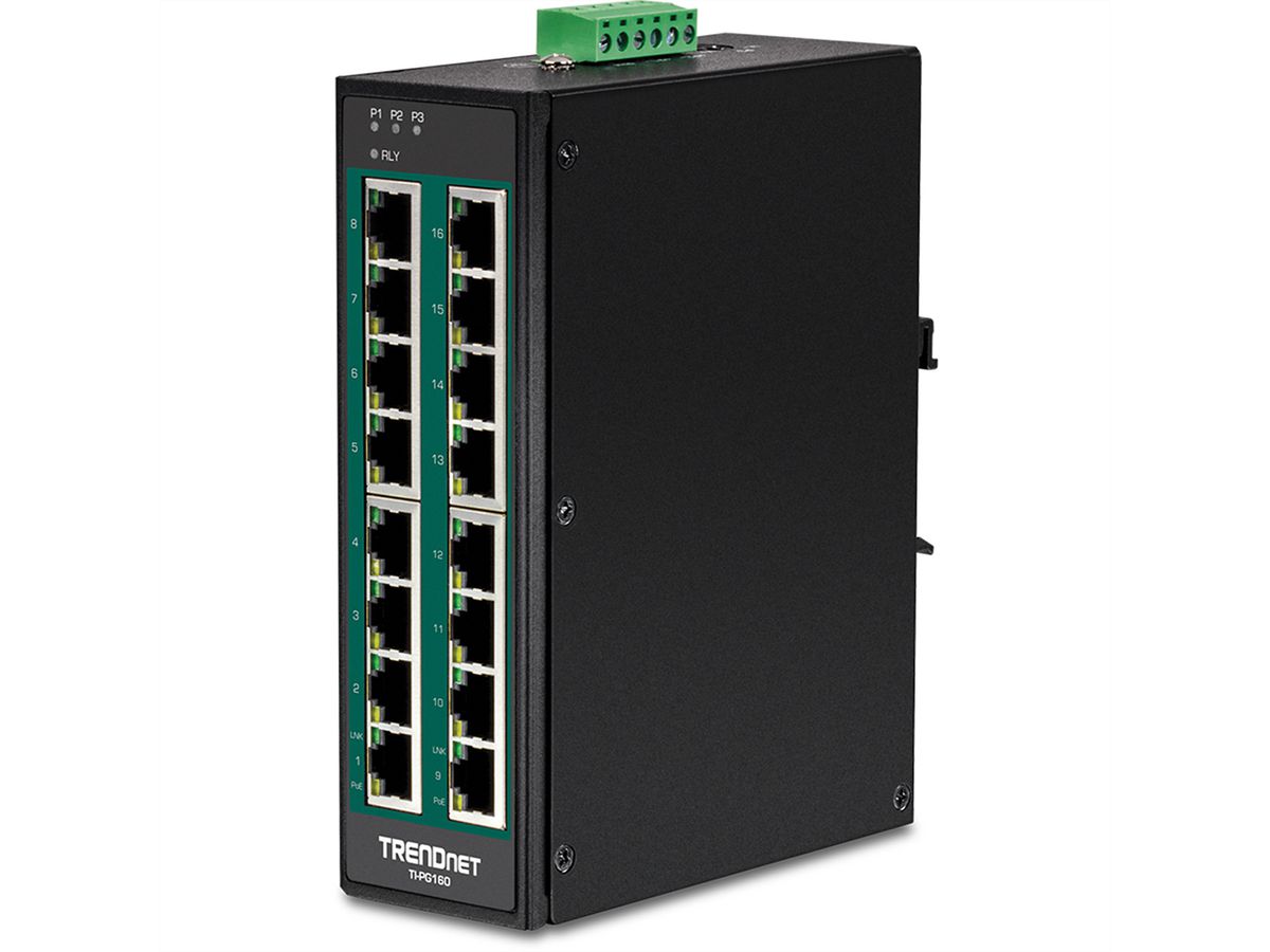 TRENDnet TI-PG160 Switch Rail DIN PoE+ Gigabit industriel à 16 ports