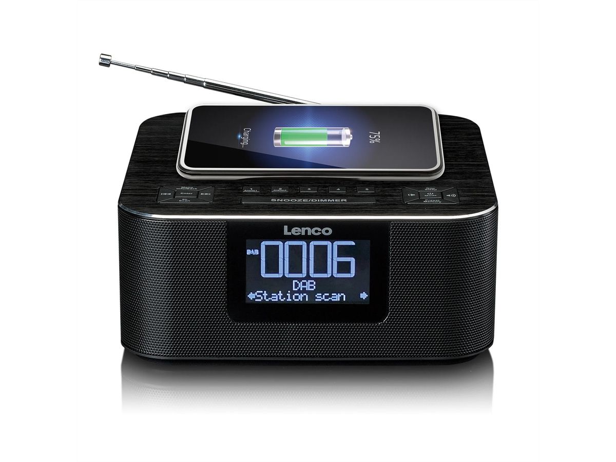 Lenco radio-réveil CR-650, DAB+, noir, BT et fonction de charge sans fil, noir