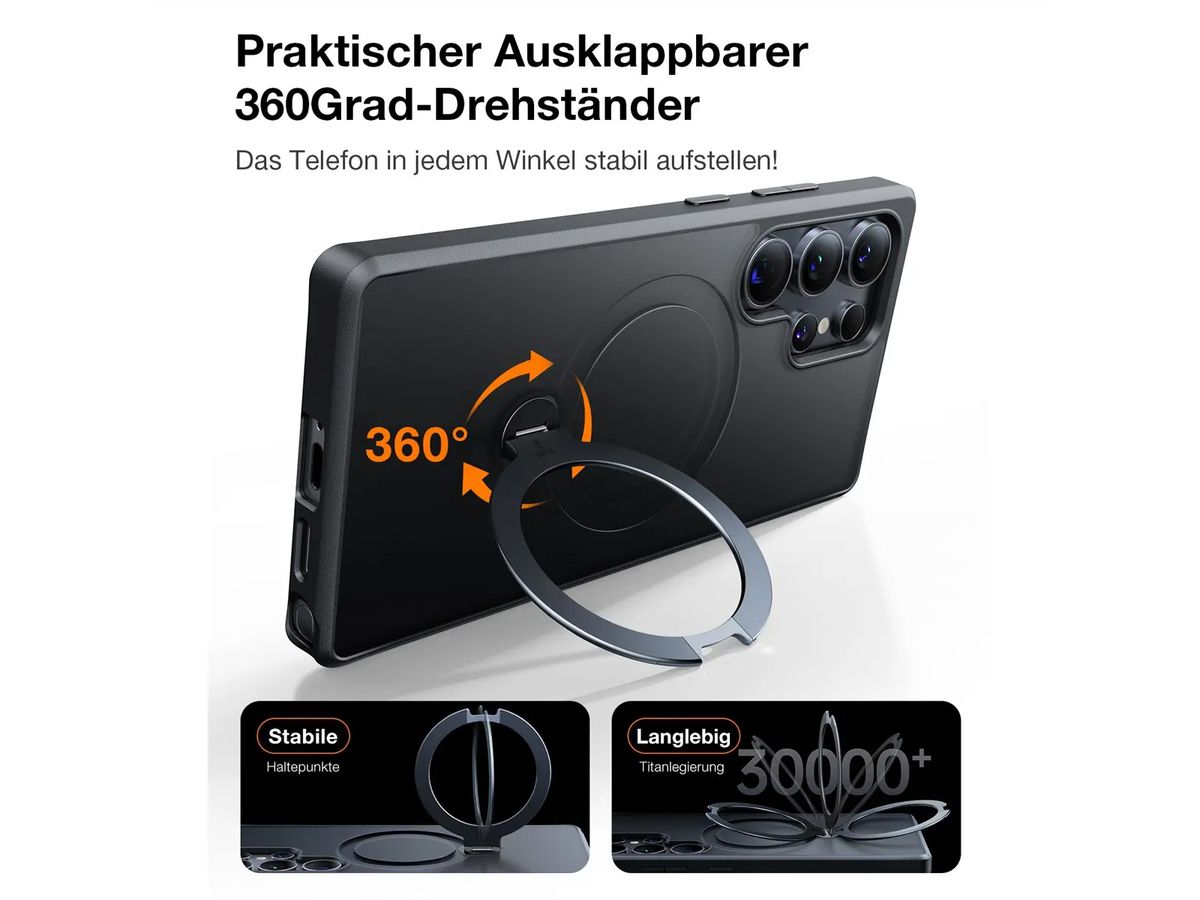 Torras Ostand 360° Schutzhülle, Galaxy S25 Ultra, MagSafe, schwarz