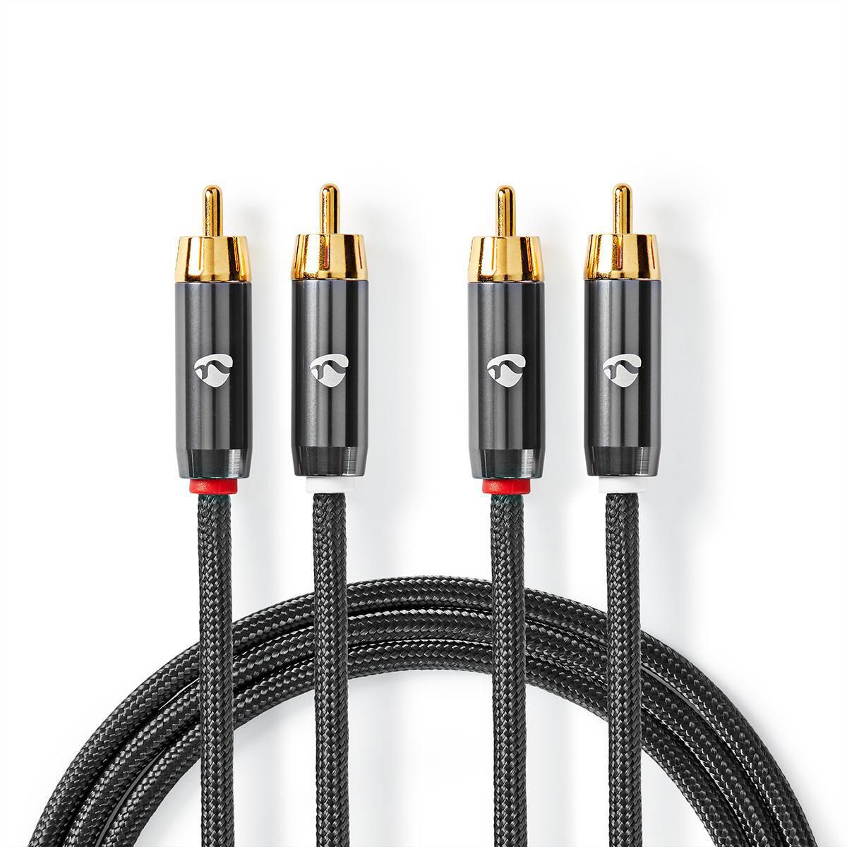Câble audio stéréo Nedis, 2x RCA, ST/ST, gris, 5 m