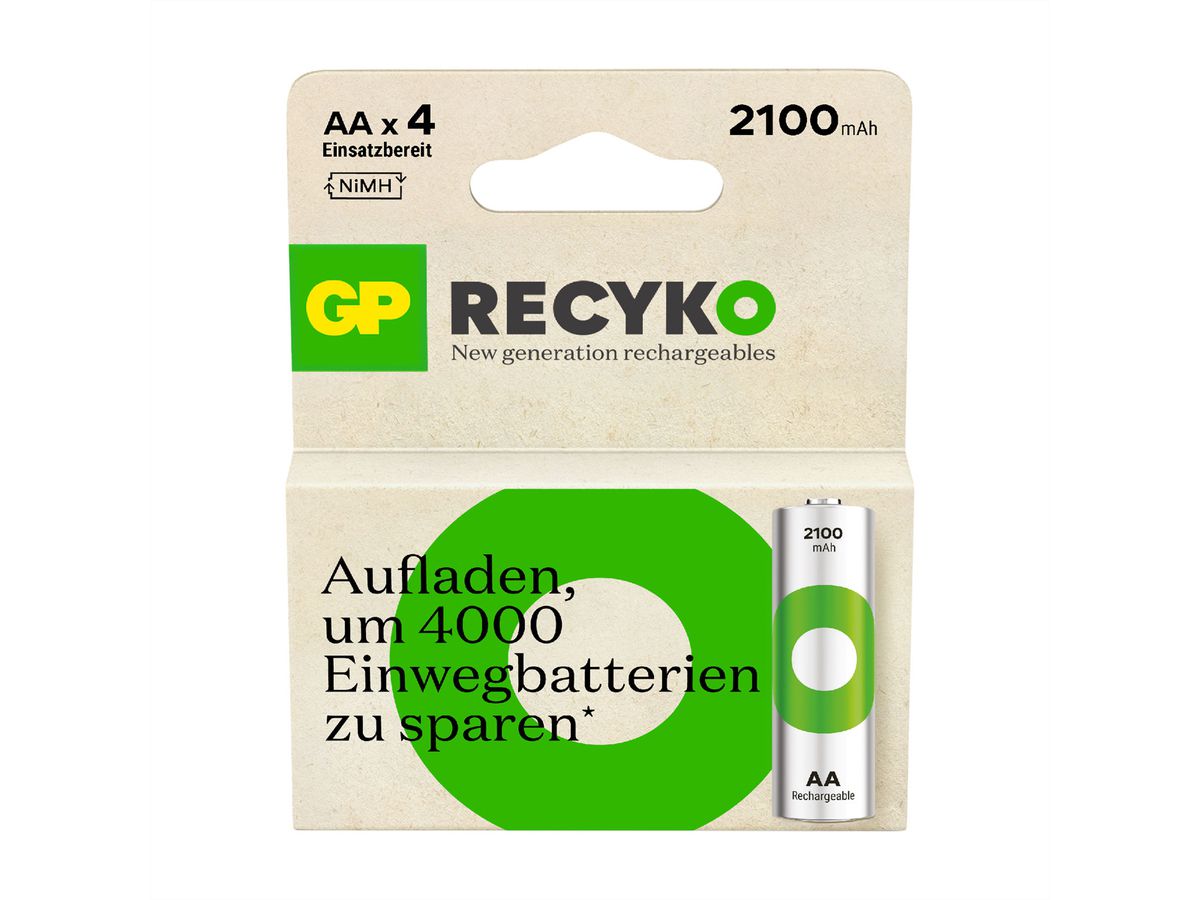 GP Batteries Recyko+, Akku 4xAA, 2100 mAh, 1,2 V