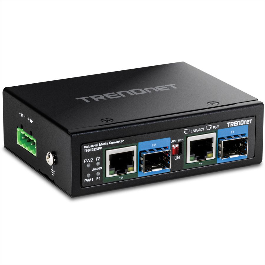 TRENDnet TI-BF22SFP Convertisseur de média industriel, SFP vers PoE++ Gigabit à 2 ports