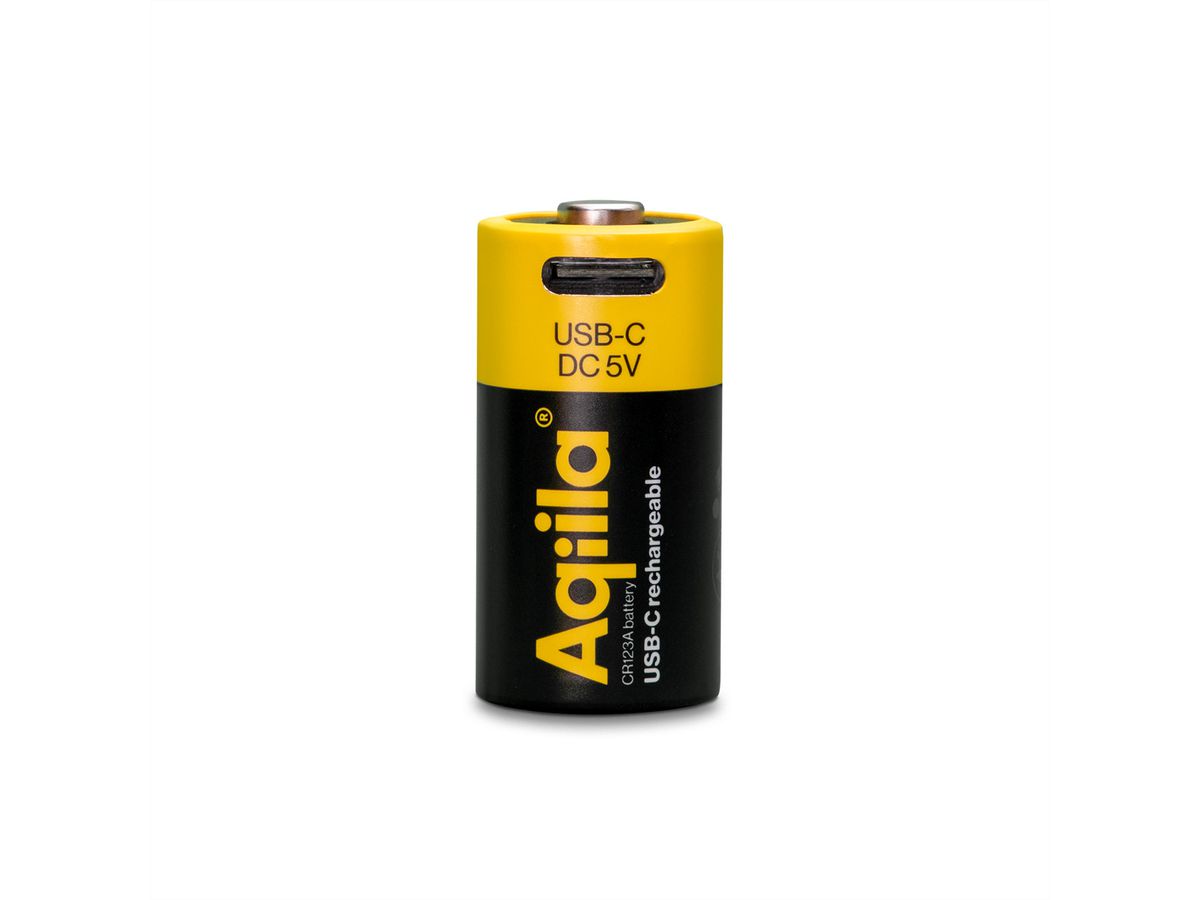 Aqiila USB-C Batterie CR123A 2x, 750 mAh, 3 V