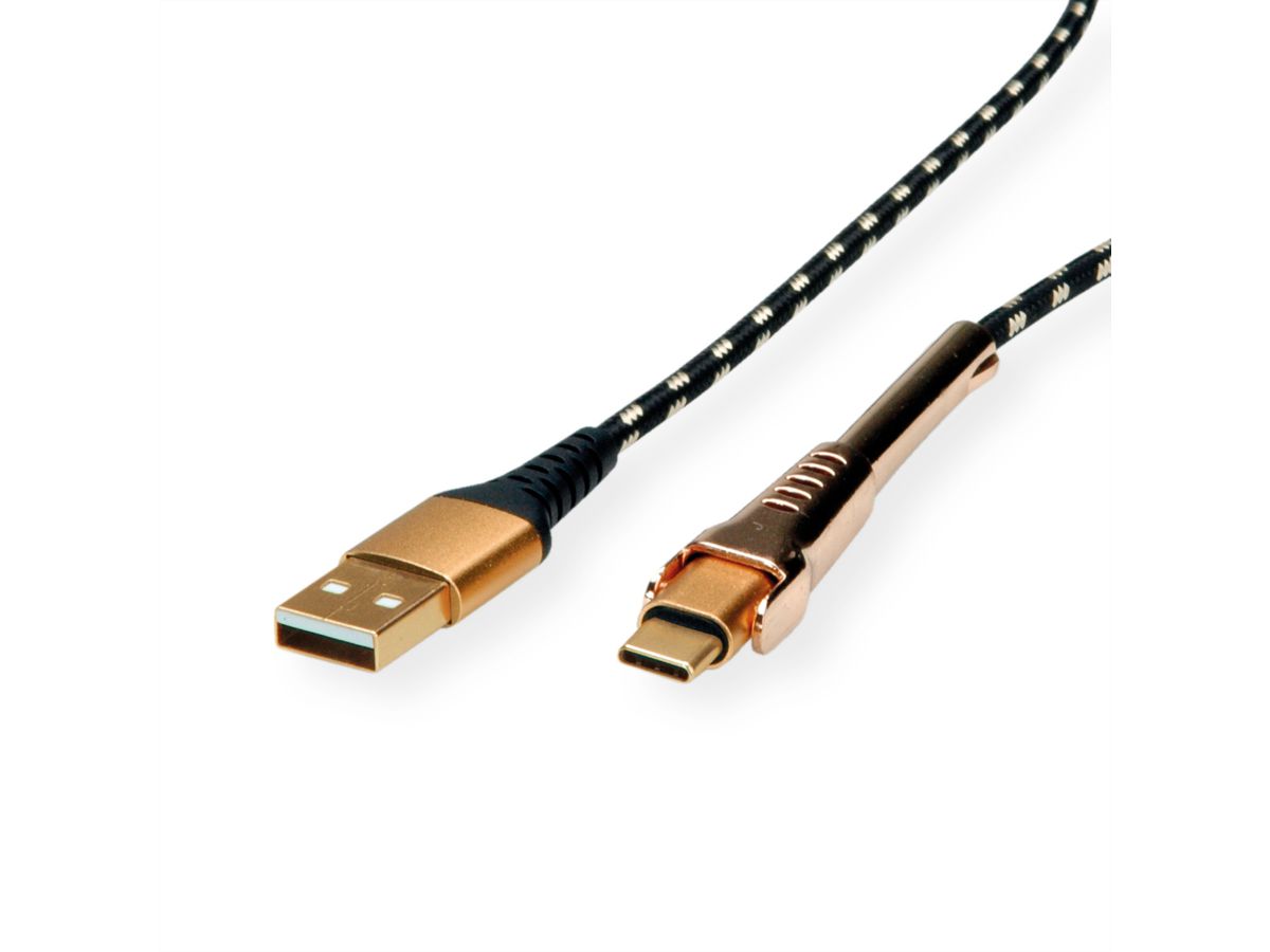 ROLINE GOLD Câble de charge et synchronisation USB 2.0 type A-C, M/M, avec fonction d'appui, 1 m