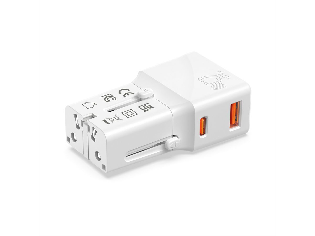 VALUE Chargeur de voyage USB avec prise UK/US/Euro, 2 ports, 1x QC3.0 A + 1x C (PD), 25W