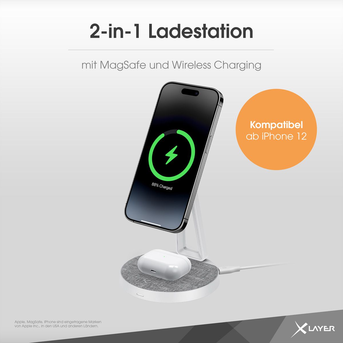 Xlayer Ladestation MagFix Pro 2 in 1 15W Grey/White
