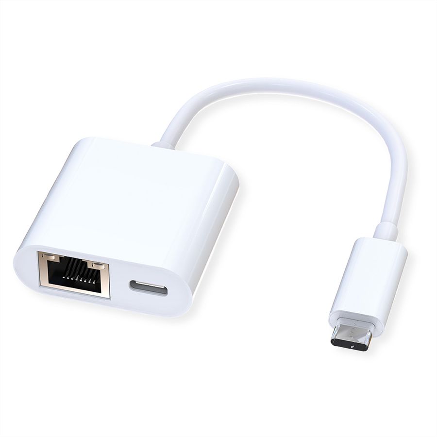 ROLINE USB-C zu Gigabit Ethernet Konverter, PD Port, 100W